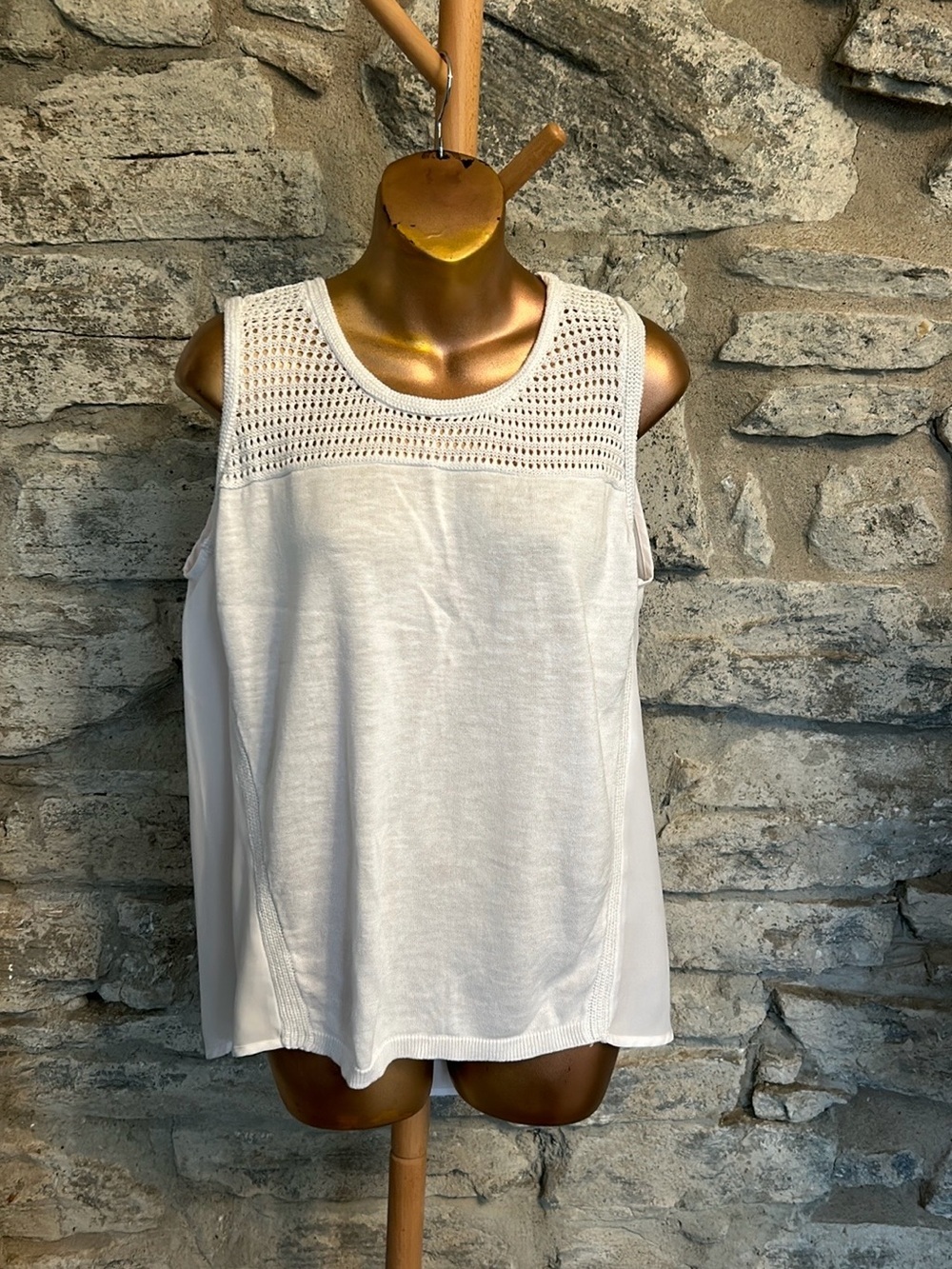 Cream Knit & Chiffon Sleeveless Top